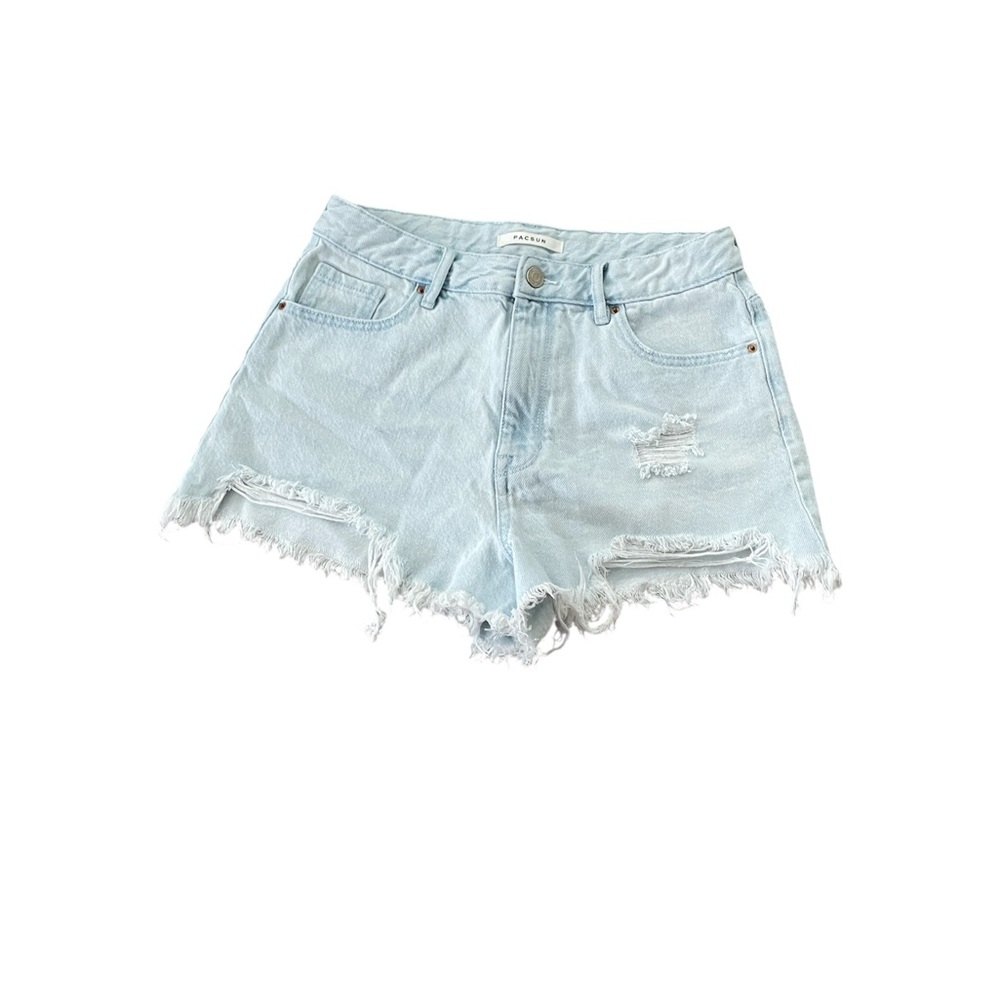 PacSun Sky Blue Frayed‎ Hem High Rise Jean Shorts